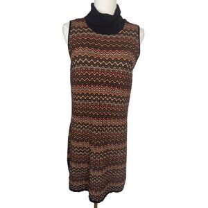 INC Large Sleeveless Zigzag Metallic Knit Dress With Turtleneck Multicolor